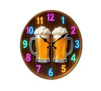 HuadaXtai Horloge Murale Décorative Bière Tasse Rétro Pendule Montre Murale Horloge Analogique Forme Ronde Nordique Texture Bois Effet Décoratif Convivial Adaptée au Salon Chambre Bar Détente, 30CM