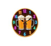 HuadaXtai Horloge Murale Décorative Bière Tasse Rétro Pendule Montre Murale Horloge Analogique Forme Ronde Nordique Texture Bois Effet Décoratif Convivial Adaptée au Salon Chambre Bar Détente, 25CM