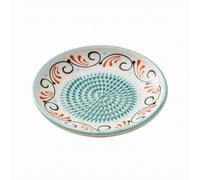 HuadaXtai Moulin à Ail Manuel Plaque Concave Céramique Surface de Broyage Bord Décoratif Convient à Préparation d'Ingrédients Cuisine, Turquoise, Blanc Avec Motifs Rouges Et Noirs, Centre Turquoise