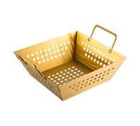 HuadaXtai Panier de Friture Commercial Plateau Panier Corbeille Panier à Service Carré en Acier Inoxydable Rigide à Fond Plat et Parois Perforées Adapté à Bar à, Array, Doré, 18x18CM