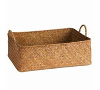HuadaXtai Panier de Rangement Tressé Rectangulaire Corbeille Organiseur Bac Tressage en Jonc avec Structure en Métal Pratiques Accès Direct Rangement Ordonné, Grande 36.5x23x15cm
