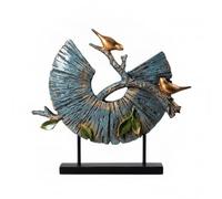 HuadaXtai Paravent Oiseau Abstrait Sculpture Décorative Statue Ornement Résine Oiseaux Stylisés sur Vague Détails Dorés Support Double Tige Base Stable pour