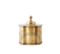 HuadaXtai Plateau Décoratif en Laiton Plateau Plateau Organisateur Corbeille Toucher Luxueux en Laiton Jaune avec Motifs Gravés, 9.5 9.5 H12.5cm, K款 Pot De Rangement Un
