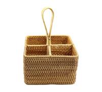 HuadaXtai Porte-couverts, Panier En Rotin Fait Main avec Poignée, Organisateur pour Couverts de Cuisine, Ustensiles de Table et Télécommandes, Panier de, Grand Carré