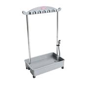 HuadaXtai Porte Serpillère avec Bac Support de Balai Organisateur Chariot de Nettoyage en Acier Inoxydable à roulettes avec Barre à Crochets et Tuyau de Vidange, Gris, 70cm
