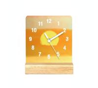 HuadaXtai Réveil de Bureau Horloge de Table Décorative Mouvement à Balayage Silencieux Cadran Transparent Chiffres Grands Base en Bois Autoportante Adapté au, Orange Et Jaune