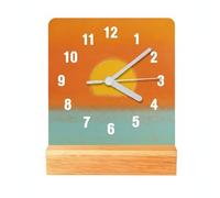 HuadaXtai Réveil de Bureau Horloge de Table Décorative Mouvement à Balayage Silencieux Cadran Transparent Chiffres Grands Base en Bois Autoportante Adapté au, Orange Et Bleu