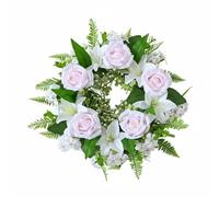 HuadaXtai Rose Couronne avec Pivoines Composition Florale Artificielle en Soie Porte-bougie Élégant pour Centre de Table Création Adaptée à Réunion Familiale Décoration Intérieure, Rose Clair, 35CM