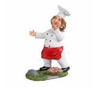 HuadaXtai Statue Chef Porte-Bouteille Vin Décoration Cuisine Figurine Sommelier Support Bouteilles Résine Synthétique Faite Main, Chef Cuisinier Homme, Moustache, Tablier Rouge, Tableau Noir Menu