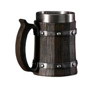 HuadaXtai Tasse à Bière Baril Bois Mug Bière Mug Décoration Mug Vintage Design Résine Inox Artisanale Adaptée pour Bureau Maison Fête, Style B