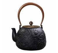HuadaXtai Théière en Fonte Japonaise Théière Bouilloire Casserole Infusion eau avec Couvercle et Poignée en Cuivre Décor Gravé Traditionnel Pivoines Grues, 1.2 Fleur De Pivoine