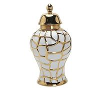 HuadaXtai Vase Ginger Jar Céramique Jarre Porcelaine Boîte de Rangement avec Couvercle Motifs Décoratifs Sculpture Élégante Fonction Stockage Adapté à Bureau Sa, 32x17cm