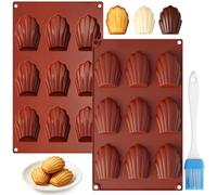 Huahuanghui 2 Pièces Moule Madeleine Silicone avec Pinceau, 9 Cavités Moules en Forme de Coquille, Moules à Madeleine pour Muffin, Biscuits, Gâteaux, Chocolat, Bonbon