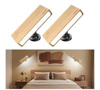 HUAJUN Applique Murale Intérieure Bois, 2 Pièce Applique Murale Rotatifs 360° Lumiere Murale LED Sans Fil Rechargeable avec Commande Vocale et Télécommande pour Salon Chambre Cage d'escalier