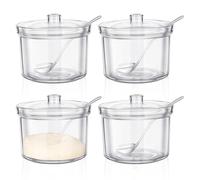 Huakaile Lot de 4 sucriers en acrylique avec couvercle et cuillère de 191,6 g pour comptoir, sel et sucre, distributeur de stockage pour condiments, poivre, bonbons, boulangerie, maison, cuisine (4)