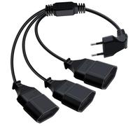 HuaLiSi Câble D'extension Euro 3 en 1 Rallonge 3 Prise Euro Coudée à 90° 2.5A 250V Rallonge Euro 3 Way 2x0.75 mm² pour Appareils Ménagers, Téléviseurs, Ordinateurs Etc (Noir, 0.5 m)