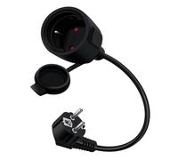 HuaLiSiJi Cable D'extension Schuko Coudé 16A 250V Mini Rallonge Electrique Rallonge électrique Courte Schuko 2 AC Prise IP44 pour Utilisation Extérieure ou Intérieure (Noir, 1.5m)