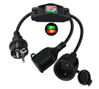 HuaLiSiJi Rallonge double Schuko avec interrupteur 16 A 250 V avec couvercle étanche pour extérieur ou intérieur (0,5 m)