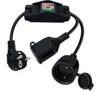 HuaLiSiJi Rallonge Electrique schuko avec Interrupteur 16A 250V Double Prise Schuko Cable D'extension avec Interrupteur, Prise IP44 pour Une Utilisation Extérieure ou Intérieure (Noir, 1 m)