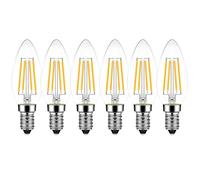 HUAMu E14 Ampoules Bougie à Filament LED Dimmable, 4W Equivalente à Ampoule halogène 40W, Blanc Chaud 2700K, 600Lm, Ampoule rétro vintage, Paquet de 6