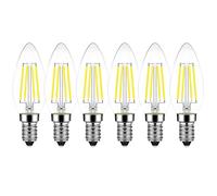 HUAMu E14 Ampoules Bougie à Filament LED Dimmable, 4W Equivalente à Ampoule halogène 40W, Blanc Froid 6500K, 400Lm, Ampoule rétro vintage, Paquet de 6