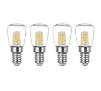 HUAMu E14 LED Ampoule pour Réfrigérateur, 3W Equivalent à Halogène 30W, Résistance à la température de -20°C à + 45°C, Congélateur Lampe, 3000K Blanc Chaud, Verre Propre, 26 Leds, 4 Packs
