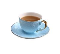 Huangj-0527 Tasse à thé Ensemble de Tasses à café et soucoupes Bords dorés Luxe européen Haute qualité, en Porcelaine d'os 250ML, thé Noir(Blue)