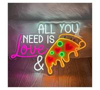 HUANTY d'Ambiance Apaisante Lampe Enseigne Lumineuse LED All You Need is Love & Pizza pour Pizzeria Restaurant Cuisine Décoration Murale Alimentée par USB 60cm(B)