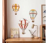 HUASUN Lot de 3 Décorations Murales en Bois Montgolfière 3D, Art Mural Suspendu Bohème Coloré, Ornements Rustiques pour Salon Salle de Jeux Chambre d'Enfants, Sans Perçage avec Adhésif Amovible