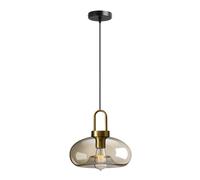 HUAYUSEDF Lampe à suspension de style ferme vintage, source lumière E26 en verre ambré, lustre montage encastré tête unique, luminaires décoration d'îlot cuisine chambre coucher salon