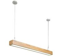 HUAYUSEDF Lampe suspendue à longue bande en bois de 35,4 po, lampes suspendues modernes, lampe bûches linéaires avec abat-jour acrylique blanc, lustres plafond simples nordiques(Warm Light)