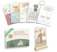 HuBorns - Carte Etape Bebe pour Suivre les Étapes les Plus Importantes, 46 Carte Mois par Mois Bebe à Offrir comme Cadeau Bebe Naissance, Cartes Etapes Bébé (Français)