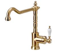 Hudor Robinet de Cuisine K025DB - Mitigeur Cuisine Laiton - Collection Scamandre - Facile à installer - Robinet Evier de Cuisine Pratique et Solide - Doré brossé