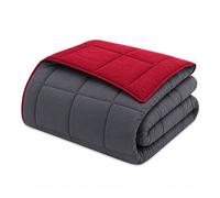 HUDSON - Couette Légère Microfibre - 200gr/m2 - Gris & Rouge - 240 x 260 cm