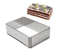 HÜBN Cadre de cuisson rectangulaire réglable en acier inoxydable avec marquages d'échelle et taille réglable, cadre à gâteau démontable pour mousses, crème dessert, gâteaux, gâteaux, pizza