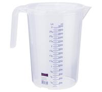Hünersdorff Gobelet doseur 3L avec couvercle, incassable et sans danger pour les aliments (PP), poignée ouverte, 2 échelles, transparent