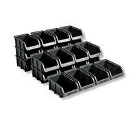 hünersdorff Lot de 24 boîtes de rangement empilables, taille 2, polypropylène (PP) incassable et recyclé, idéal pour les systèmes de rangement et de tri, les étagères, les rayonnages d'atelier, noir