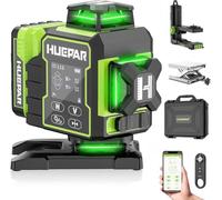 Huepar 2024 Nouvelle édition W04CG Niveau à bulle laser 4D | niveau à bulle laser à écran LCD avec base de moteur rotatif,Laser à lignes croisées à nivellement automatique à 360°