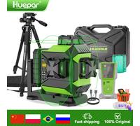 Huepar 703CG 12 lignes niveau Laser 3D auto-nivelant ligne croisée niveau vert ajuster outil Laser d'alignement lumineux avec batterie Li-ion SET-2-With Tripod