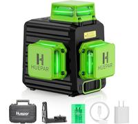 Huepar Niveau Laser Vert Chantier Autonivelantavec Batterie Rechargeable | 360° *3 Laser Niveaux Autonivellement et Mode Pulsé,Port de Charge de USB-C+Étui de Transport à Coque Rigide B03CG Pro