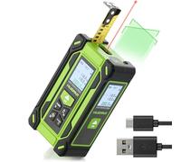 HUEPAR Ruban à Mesurer Laser 4-en-1 Rechargeable 60 m, Haute Précision ±1/16", Double Écran HD, Laser Croix Verte 33 ft + Ruban 10 ft, pour Mesure Distance, Surface, Volume, Pythagore et Nivellement