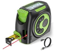 Huepar Télémètre Laser 2 en 1, Mètre Ruban de 5M Rechargeable avec Un Crochet Mobile et Un télémètre Laser de 60 mètres,Mode Pythagore, Unité à Changement Libre