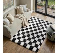 HUGEAR Tapis Salon Shaggy Damier Tapis 120×180cm Noir Blanc Rug | Chambre Adulte Fille Rugs,Doux Moelleux Grand Carpet,Descente de lit Carpets,AntidéRapant,Moderne,Decoration Chambrel