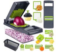 Huglux 7 en 1 Coupe Legumes Multifonctions, Mandoline Cuisine | 1,6 L, avec 7 Lames en Acier Inoxydable, Séparateur de Blancs D'œufs, Racloir de Nettoyage, pour Fruits, Légumes, Fromage