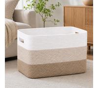 Huglux Panier à Linge Sale 72 L, Corbeille a Linge Grand, Corde en Coton | Tissage Haute Densité et Pliables, Robuste et Durable avec Poignées, 55 x 43 x 30,5 cm, pour Couvertures, Vêtements