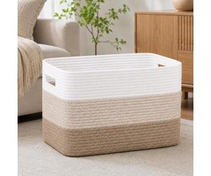 Huglux Panier à Linge Sale 72 L, Corbeille a Linge Grand, Corde en Coton | Tissage Haute Densité et Pliables, Robuste et Durable avec Poignées, 55 x 43 x 30,5 cm, pour Couvertures, Vêtements