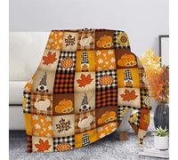 HUGS IDEA Couverture de Thanksgiving - Automne - Orange chaud - Collage - Nain de jardin - Tournesol, citrouille, érable - Treillis - Patchwork - Pour parent et enfants - M