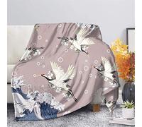 HUGS IDEA Couverture lestée pour adulte Queen Size Peinture à l'encre chinoise Vague & Grue Couronnée Rouge Élégante Noël Anniversaire Thanksgiving Occasions spéciales Automne Hiver et Printemps - L