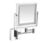 HUHJYUGE Miroirs de Maquillage Double Face Carré Extensible Mural, Miroir Cosmétique 360° Pivotant, Miroir de Rasage Vanité de Salle de Bain avec LED et Grossissement 3X (Silver Plug)