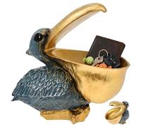 HuhWafee Pelikan Bol à clés en résine - Figurine d'animaux amusantes - bouche - Décoration pour table d'entrée, couloir, salon, bureau (doré)